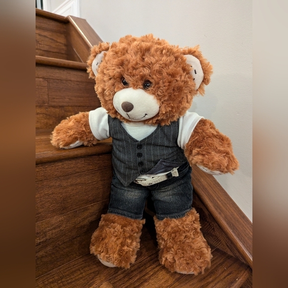 Build A Bear 2010 champ Brown Teddy Bear, Plush with  jeans and vest. - Picture 10 of 11